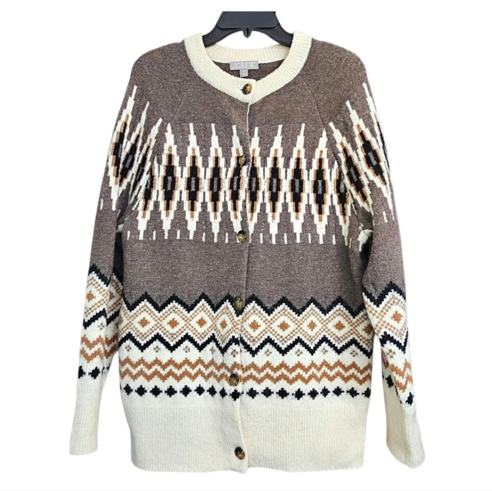 J Crew Merino Wool Alpaca Blend  Fair Isle Eclectic Grandpa Cardigan Sweater Med
